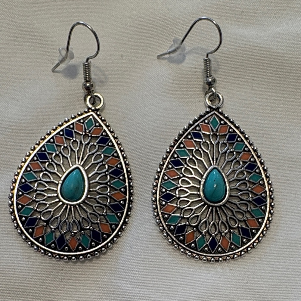 Silver and Turquoise Teardrop Earrings